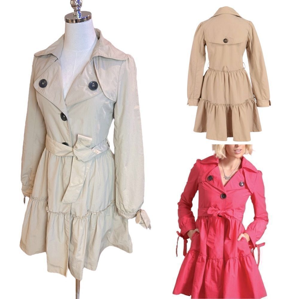 ASOS Skater Flounce Hem Belted Trench Overcoat Coat Size 8